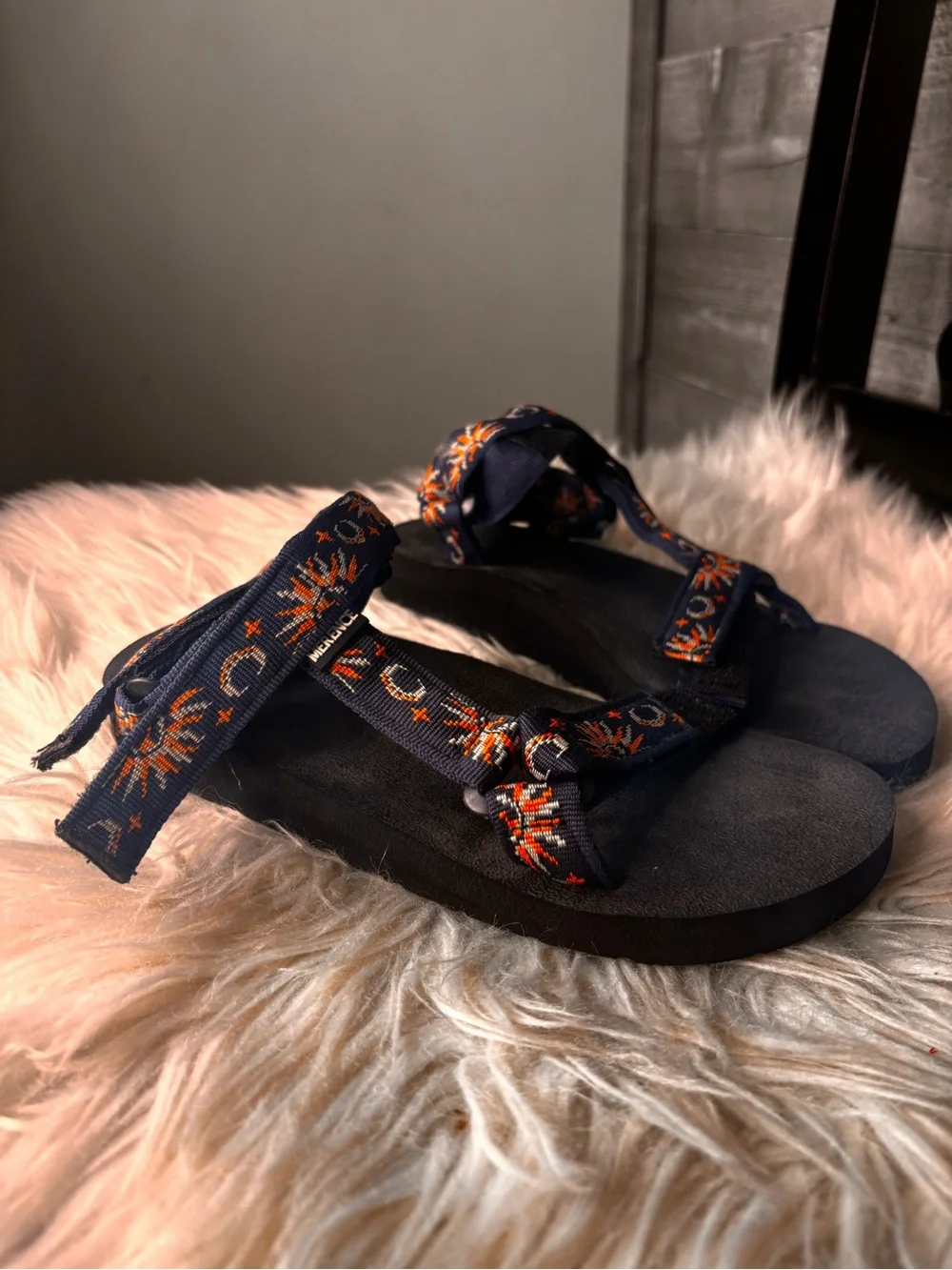 Merence sun moon celestial boho festival Women’s Navy Patterned Strappy Sandals